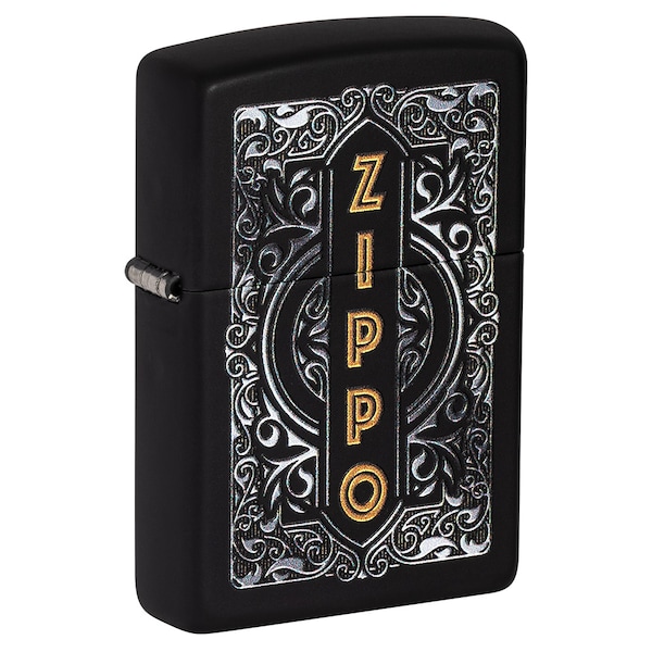 Zippo 2023 Zippo Vertical Design W/ Silver Filigree, Black Matte ZIP-49535 - main